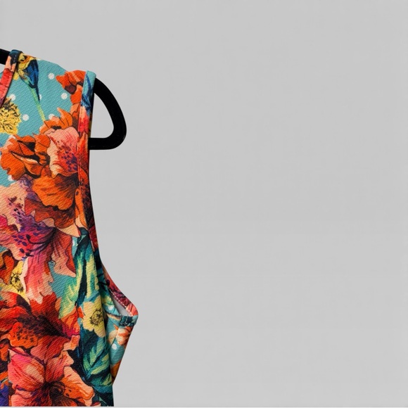 Floral Teal Sleeveless Midi Dress - Picture 7 of 8